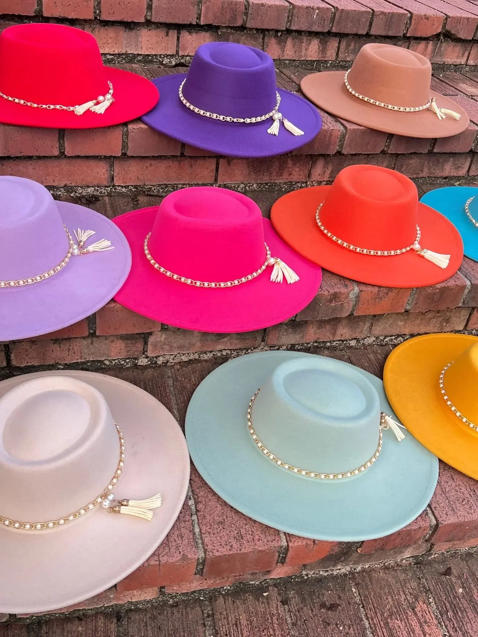 Round Wide Brim Fedora Hat-Pearl