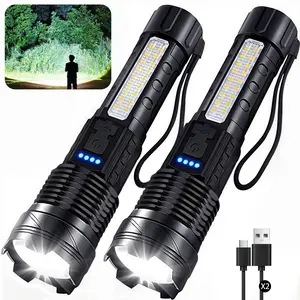 2-Pack Rechargeable High-Lumen Flashlights, 90000 Lumen Super Bright LED Torches with 7 Light Modes, IPX6 Waterproof Powerful Handheld Emergency Flashlight for Camping, Home Use, Emergency Flashlight Torches