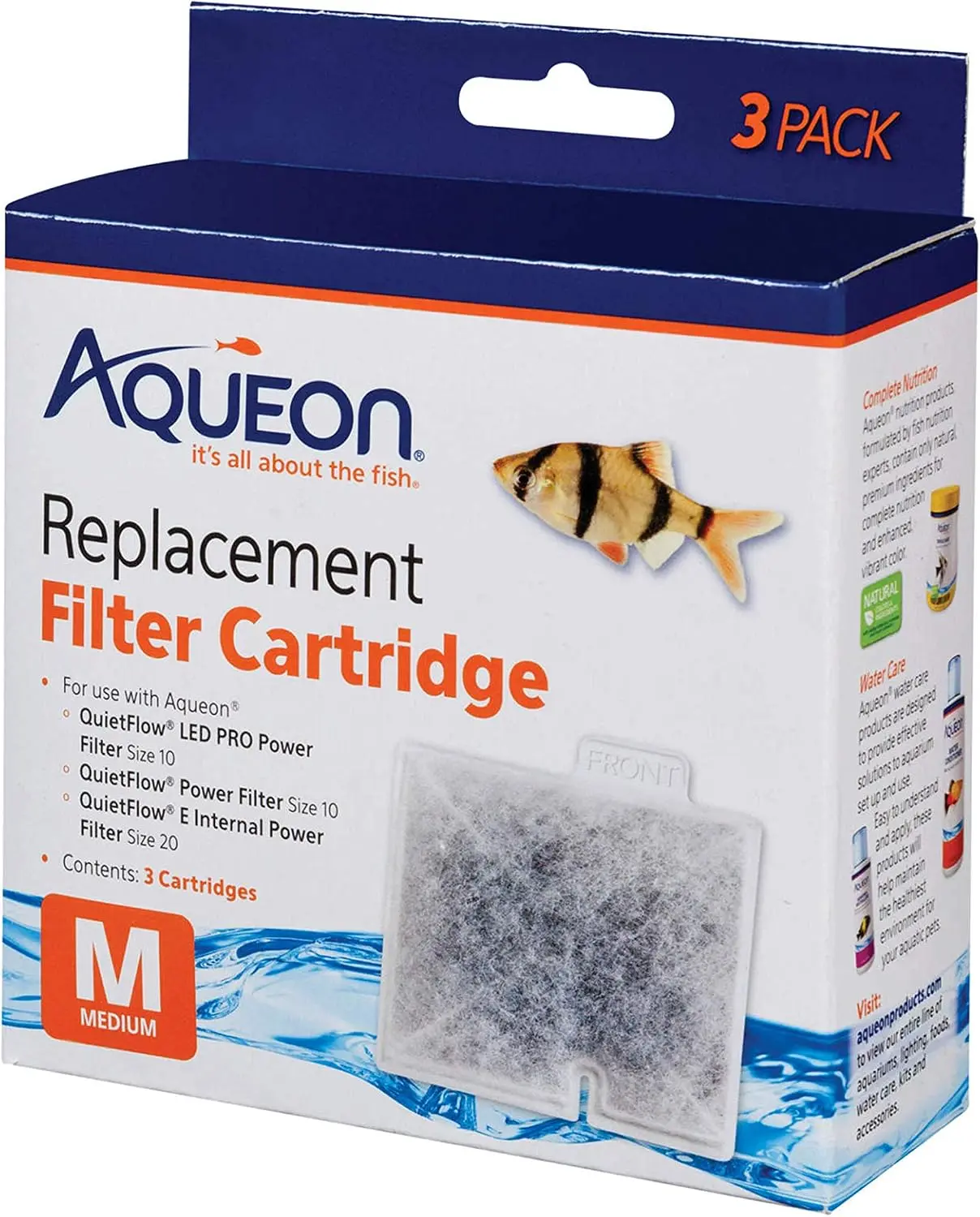 Aqueon Replacement Filter Cartridges Medium - 3 Pack | Fish tank filter cartridge, dual-sided dense-floss with activated carbon, fits QuietFlow size 10 filters