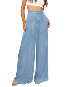 GRAPENT Women's High Waisted Wide Leg Jeans Palazzo Pants Lightweight Summer Beach Flowy Trousers Y2K Tencel Fabric Side Pockets Zipper Closure SpringStatements