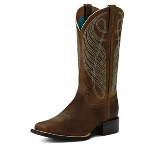 10018528 Ariat Women's Round Up Wide Square Toe Western Cowboy Boots - Powder Brown