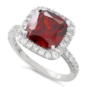 Starlette Noelle Ring | 2.75 Carat Cushion Cut Center Stone | Plated in Rhodium | Simulated Garnet and Diamond Ring