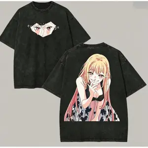 My Dress-Up Darling Retro Washed Graphic Tee Heavyweight Soft Cotton Loose Fit All Season Personality Hip Hop Streetwear Casual Couple Short Sleeve Unisex T Shirts For Adult Men Women Men's T-Shirt  Vintage Washed Anime Print Tee Anime