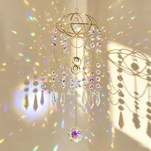 Hangable Acrylic Planet Sun Catcher with Light, Snowflake Crystal Wind Chime for Window, Kitchen Decor, Room Decoration (Comes with Box)