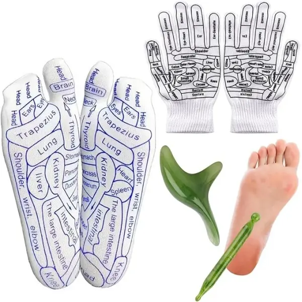 4pcs Reflexology Socks with Tools and Gloves Set, Acupuncture Socks Kit for Foot Massage, Unisex Pressure Point Socks with Reflexology Tools