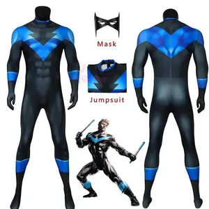 Superhero Nightwing Cosplay Zentai Bodysuit Robin Dick Grayson Jumpsuit Mask Costume Set Halloween Party Cosplay Catsuit Spandex