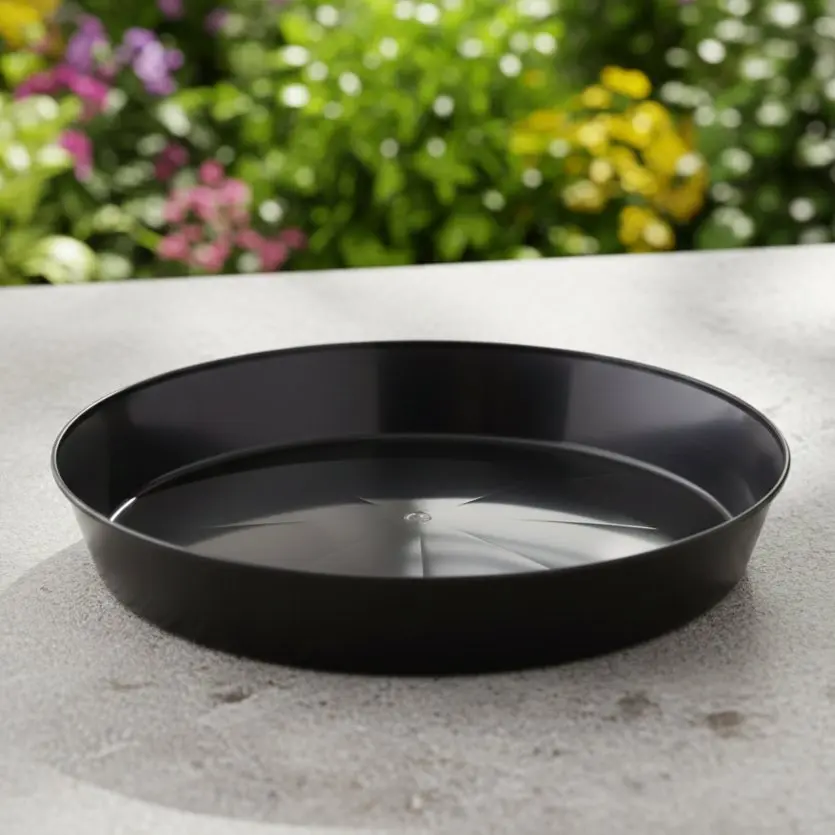 Austin Planter Drainage Saucer - Black Recycled PP (95% Recycled Polypropylene), Weatherproof, Ribbed Base, Sizes 3-21", Floor Protection, Indoor/Outdoor Home & Garden Use, Made in USA