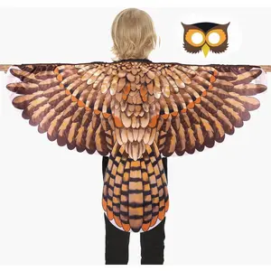 F-CPA12   Bird-Wings-Owl-Costume for Kids with Mask, Dress Up Clothes for Boys Girls Eagle Role Play Hallowen Party