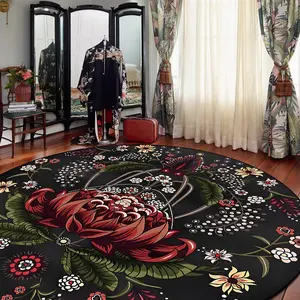 Vintage Flamingo Pattern Round Floor Mat, Non-slip Soft Floor Carpet, Decorative Area Rug for Home Living Room Bedroom Hotel Dormitory