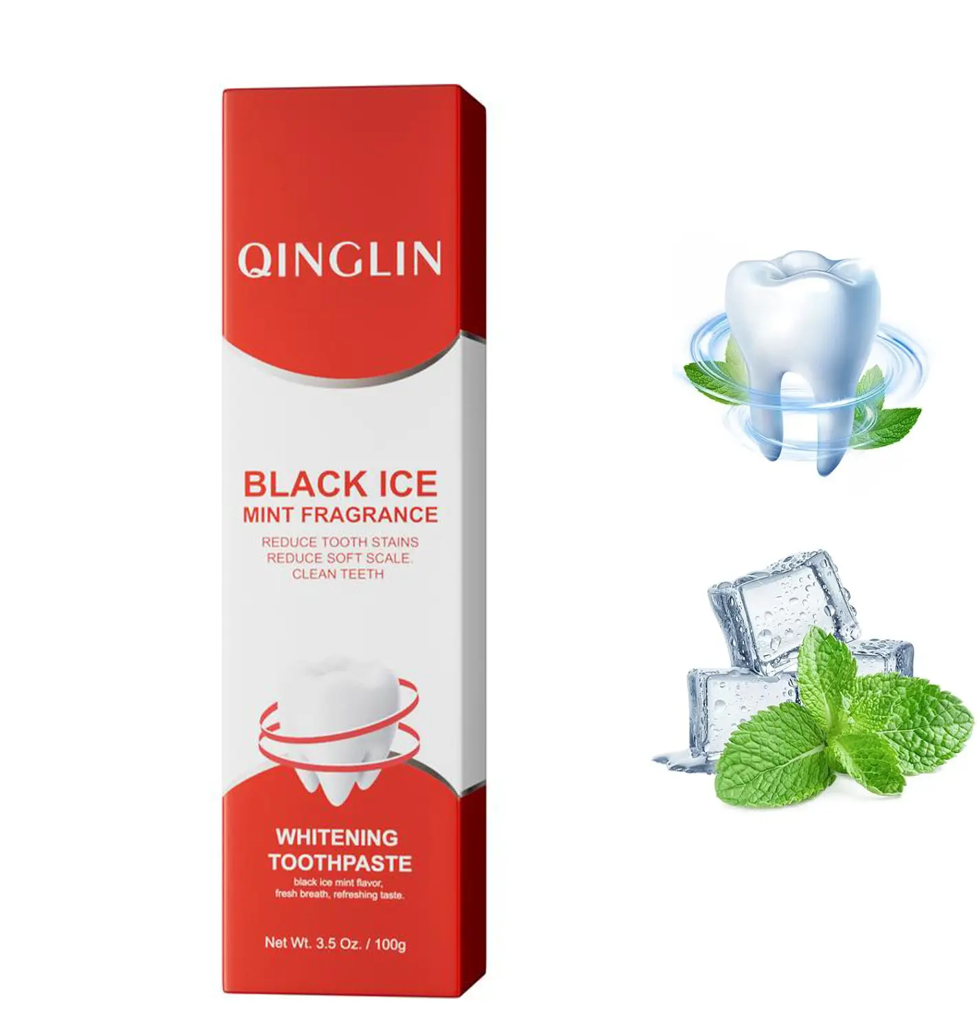 QINGLIN Natural Base Oral Complete Care Whitening Toothpaste - Peppermint Flavor, Plaque Remover, Fluoride-Free, No Artificial Flavors, Cruelty-Free, Foaming, Youth-Friendly Non-Medical Daily Care