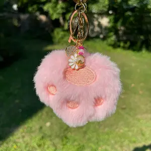 Pink Kitty Paw Charmed Keychain