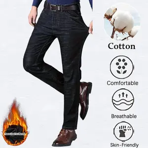 Men's Fleece Lined Warm Jeans, Cotton Skin-Friendly Breathable Casual Pants