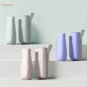 FringeFlutter Mini Capsule Umbrella Folding Sun & Rain Protection Portable Outdoor Travel Parasol Manual Opening 6 Rib Design Lightweight Waterproof Umbrella