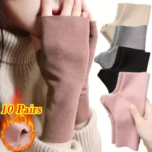10 Pairs of Women's Winter Warm Arm Warmers & Fingerless Gloves - Anti-Slip Touchscreen Compatible, Elastic Cuffs Suitable for Cycling, Smartphones