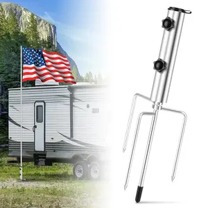 Flag Pole Holder for Ground - 4 Tips Heavy Duty Metal Ground Stake, Adjustable Flag Pole Ground Stake, Fits 1.43" Diameter Ground Mount for Portable Flagpole