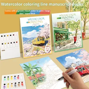 Creative Watercolor Coloring Book Set for Beginners, Watercolor Workbook, Reusable 12 Colors Paints, 6 Thick Sketch Papers, 2 Color Cards, 1 Water Brush Pen