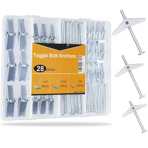 Heavy Duty Hollow Wall Anchors for Drywall Ceiling, Toggle  and Wing Nut Kit, 28 count Metal Drywall Anchors and Screws Assortment Set, 3 Sizes Butterfly Anchors for Hanging 1/8, 3/16, 1/4