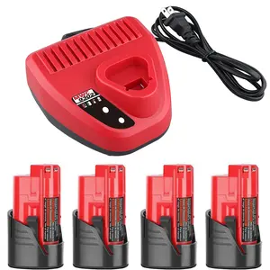 4/2 Pack M12 12-Volt Lithium-Ion 3.5Ah Battery and Charger Replacement for Milwaukee M12 Battery Compatible with Milwaukee 12V Battery Charger XC Lithium 48-11-2411 48-11-2420 48-11-2401 48-11-2402