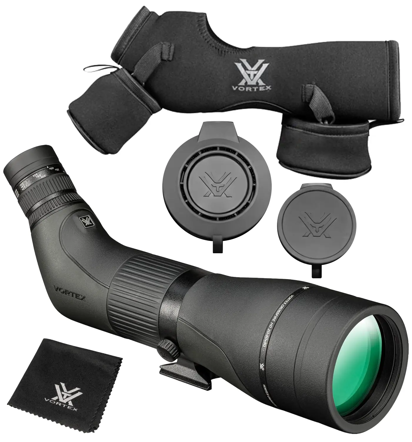 Vortex Optics Crossfire HD 20-60x80 Angled Spotting Scope (CF-80A) with Free Camo Digital Hat, 105' - 53' Linear Field of View, 12 Months Coverage, 18.0mm Eye Relief, 2.0° - 1.0° Angular Field of View, 26.0' Close Focus, Hiking / Light Outdoor
