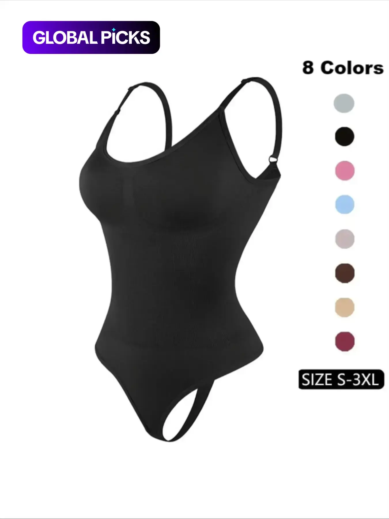 Women's Solid Spaghetti Strap Adjustable Strap Backless Shapewear Bodysuit, Bodysuits Shapewear, Seamless Smooth Tummy Control Butt Lifting Bodysuit for Daily Wear, Black