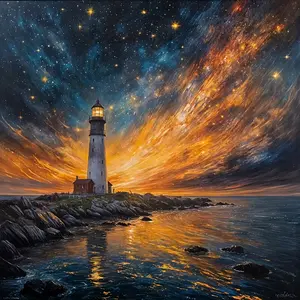 New DIY 5D Diamond Painting Kit, Lighthouse Theme Under Starry Sky, Full Drill Mosaic Art, Diamond Art Tools, Home Wall Decor Gift