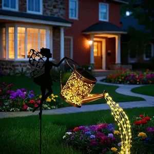 Fairy Garden Decor with Solar Watering Can & LED Light String Retro Metal Water Pot Light Waterproof Hanging Lantern for Garden Patio Yard Pathway Plant Decoration