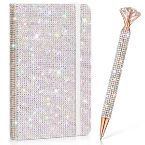 Rhinestone Notebook Pen Sets Bling Pocket Notebook Crystal Pens Mini Diamond Hardcover Glitter Diary Office Desk Accessories for Women