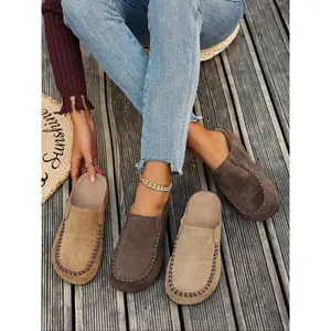 Women's Slip-On Mules, Textile Upper, Round Toe Design, Rubber Sole, Casual Comfortable Footwear for Daily Wear & Outdoors Slipper Sandals