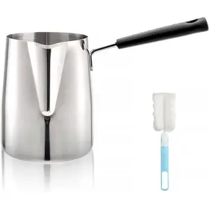 Milk Butter Warmer, 1qt Turkish Coffee Pot, Large Stovetop Melting Boiling Pot with Spout, Cezve Ibrik Briki Greek Arabic Coffee Maker for Chocolate Heating, Camping, 18/8 Stainless Steel