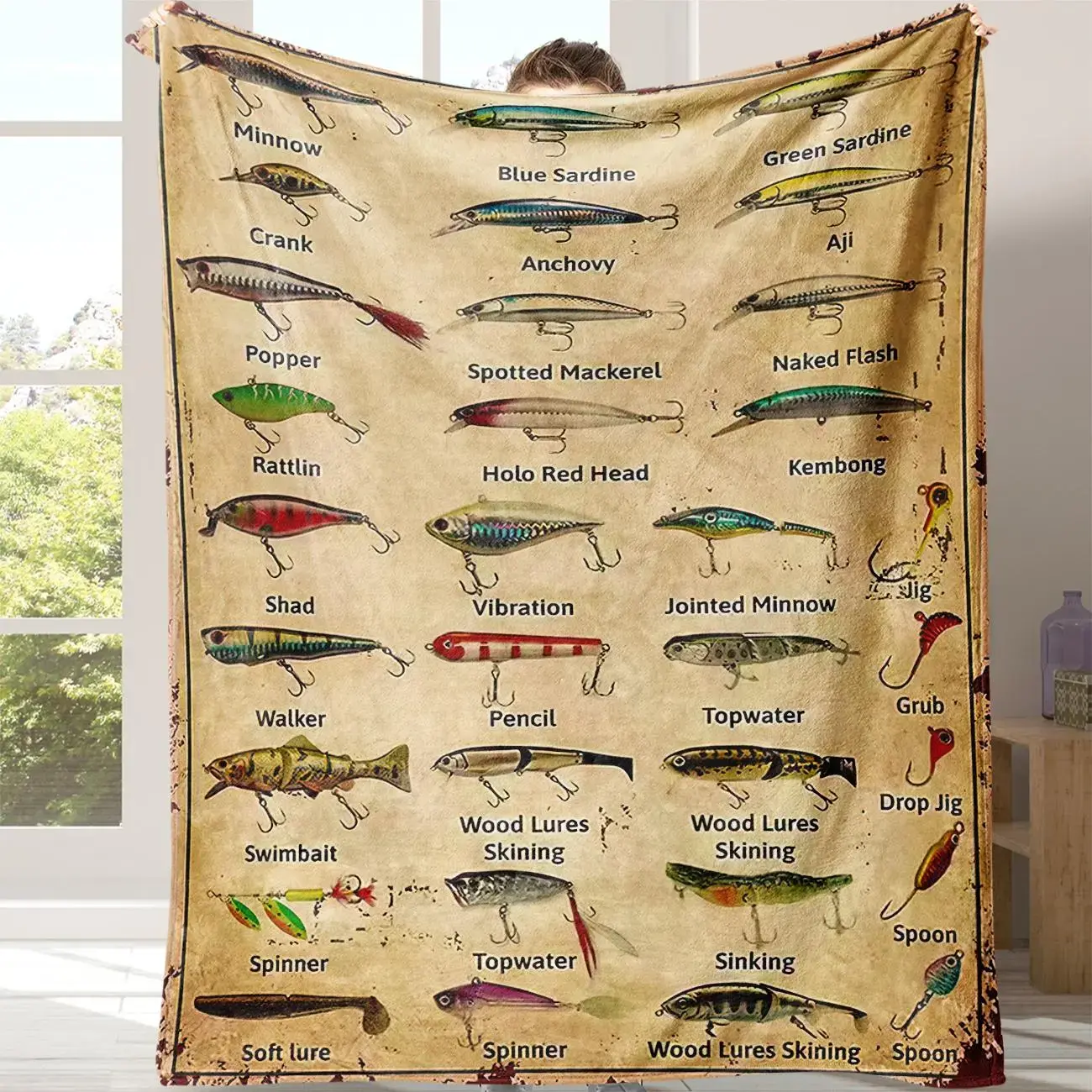 The Ultimate Angler's Blanket – Where Passion Meets Comfort.Fish Pattern Flannel Lure Blanket - 1 Count Soft Warm Throw for Home, Travel, Air-Conditioned Rooms, Office, Camping,Dinosaur blanket Themed