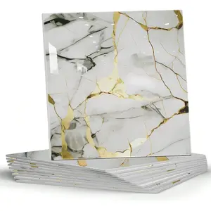10 Sheets Marble Peel and Stick Backsplash Tile, 12"x12"  PVC Self Adhesive Tile Shower Wall Panels for Bathroom, Kitchen, Living Room ( White)