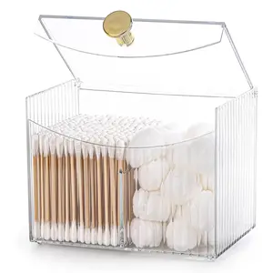 2 Slot Qtip Holder Dispenser Rectangle Cotton Ball and Swab Holder Organizer with Lid Clear Bathroom Organizer Jar for Bathroom Dustproof Organizer Boxes Durable Plastic Organizers