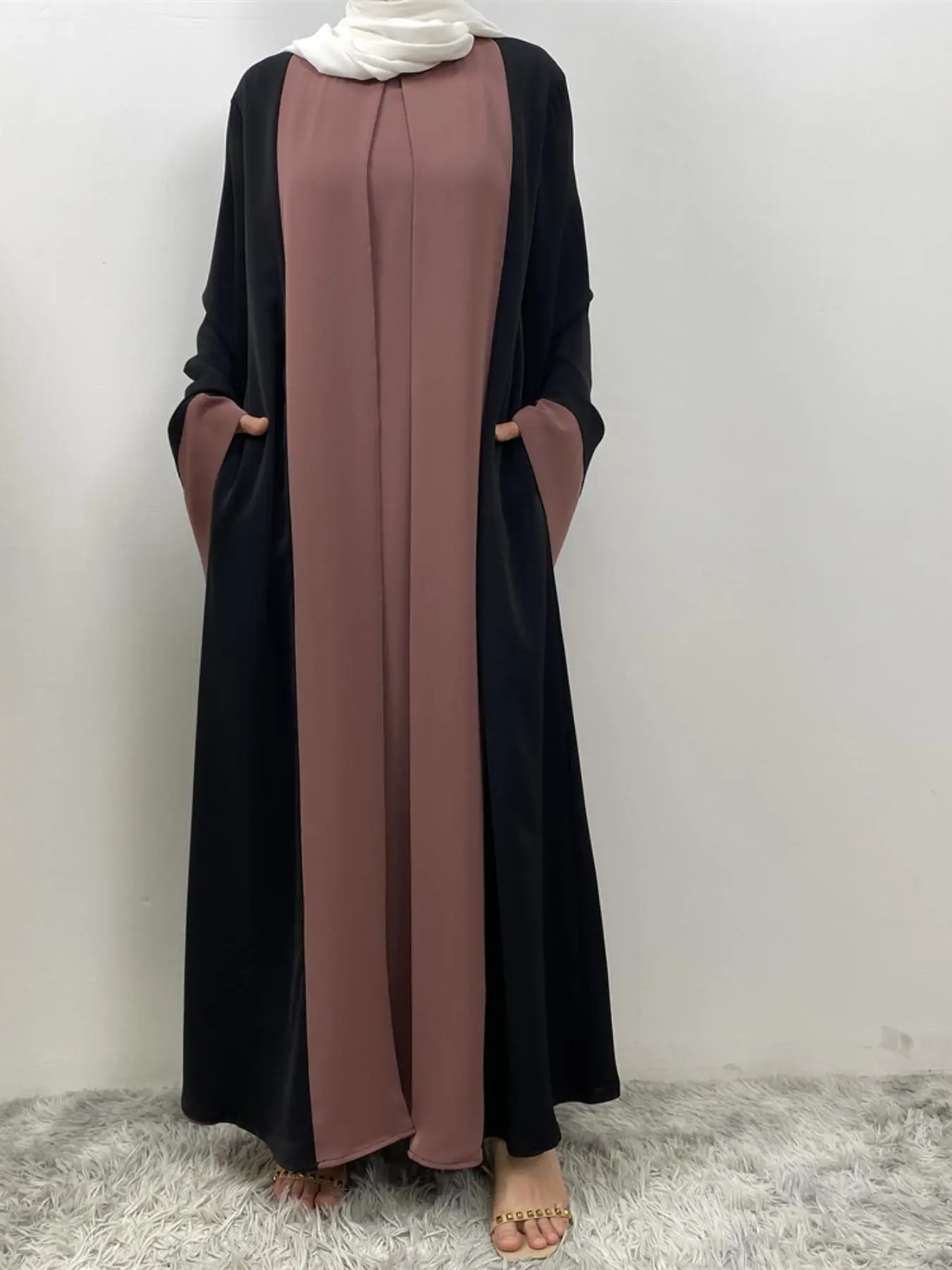 Women's Colorblock Flounce Sleeve Zipper Back Dress, Casual Modest Long Sleeve Round Neck Maxi Tunic Dress for Summer Fall, Dresses for Women, Women's Clothing for Daily Wear, Moo Moo Dresses, Modest Clothes