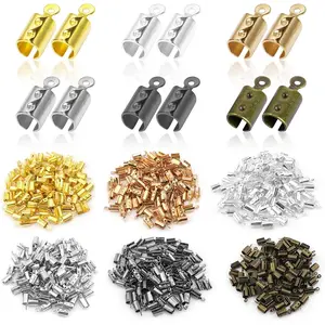 300pcs Stainless Steel Fold Over Cord Ends Fold Over Crimp Caps Ribbon End Clasp Tips Clamp Cord Ends Jewelry Connector for for Jewelry Making/Necklace Cord/DIY Crafts(6 Colors)