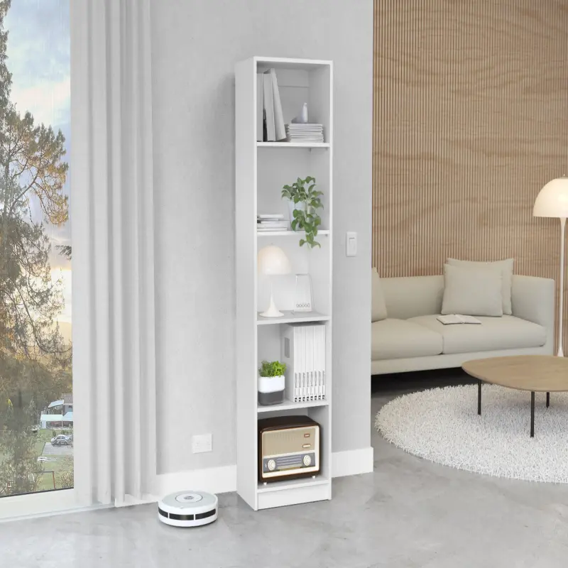 Bellemave Vinton XS Compact White Indoor Furniture Bookshelf Book Rack - 5 Spacious Shelves, 13.6H x 16.5W x 11.65D Small Space-Fit Storage Solution for Room Organization