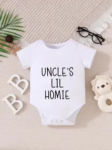 Newborn Summer Short Sleeve Onesie, Unisex Baby Soft Skin-Friendly Romper, Cute Uncle Little Brother Theme, Fitted Style