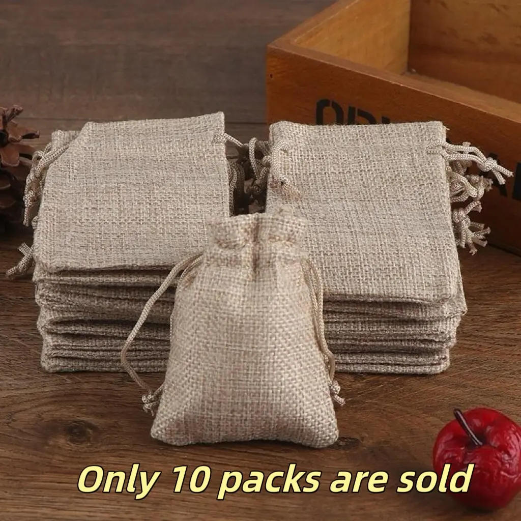 10 Linen Bags, Drawstring Gift Pouches, Hemp Jewelry Bags, Wedding Party Decor, Handmade Scented Sachets, Reusable Eco-Friendly Storage Bags, Gift Packs, Bulk Gift, Unique Gift