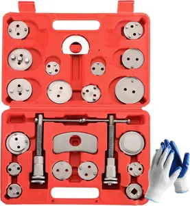 24PCS Disc Brake Caliper Tool Kit (Red), Heavy Duty Rewind & Compressor Set for Brake Pad Reset, Fits Most US, EU, Japan Cars