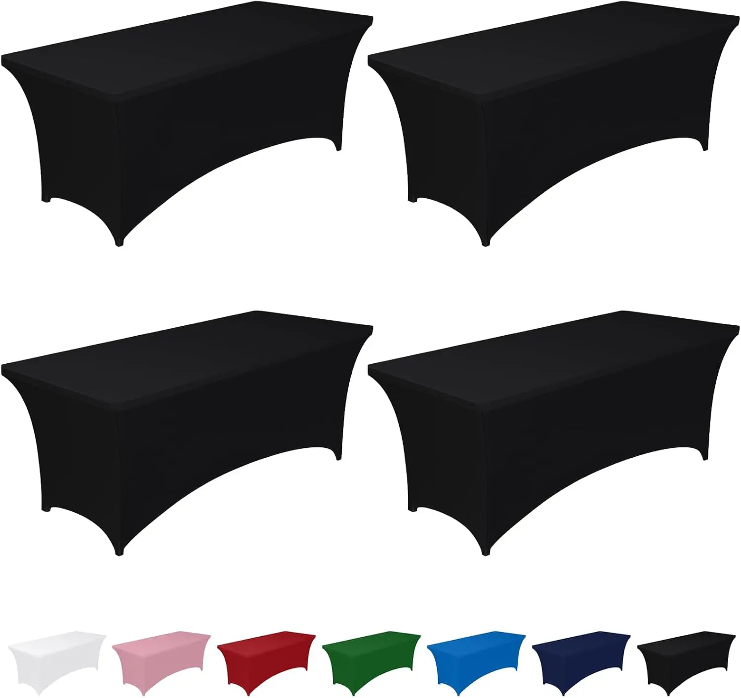 Spandex Tablecloth 6ft - 4 Pack, Fitted and Tight Cloth for Rectangle Table, Wrinkle-Free and Stretch Table Cover for Party, Wedding, Banquet and Birthday, Black