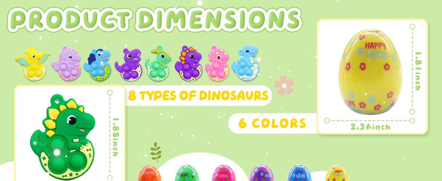 36 Pack Prefilled Easter Eggs with Dinosaur Pop Fidget Toys, Easter Egg Hunt Basket Stuffers for Kids, Easter Classroom Party Favors Prizes