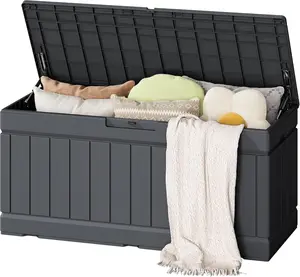 Outdoor Storage Box 80 Gallon Resin Waterproof Deck Box Delivery Box with Wood Texture Large Storage Bin for Patio Cushions, (Grey)