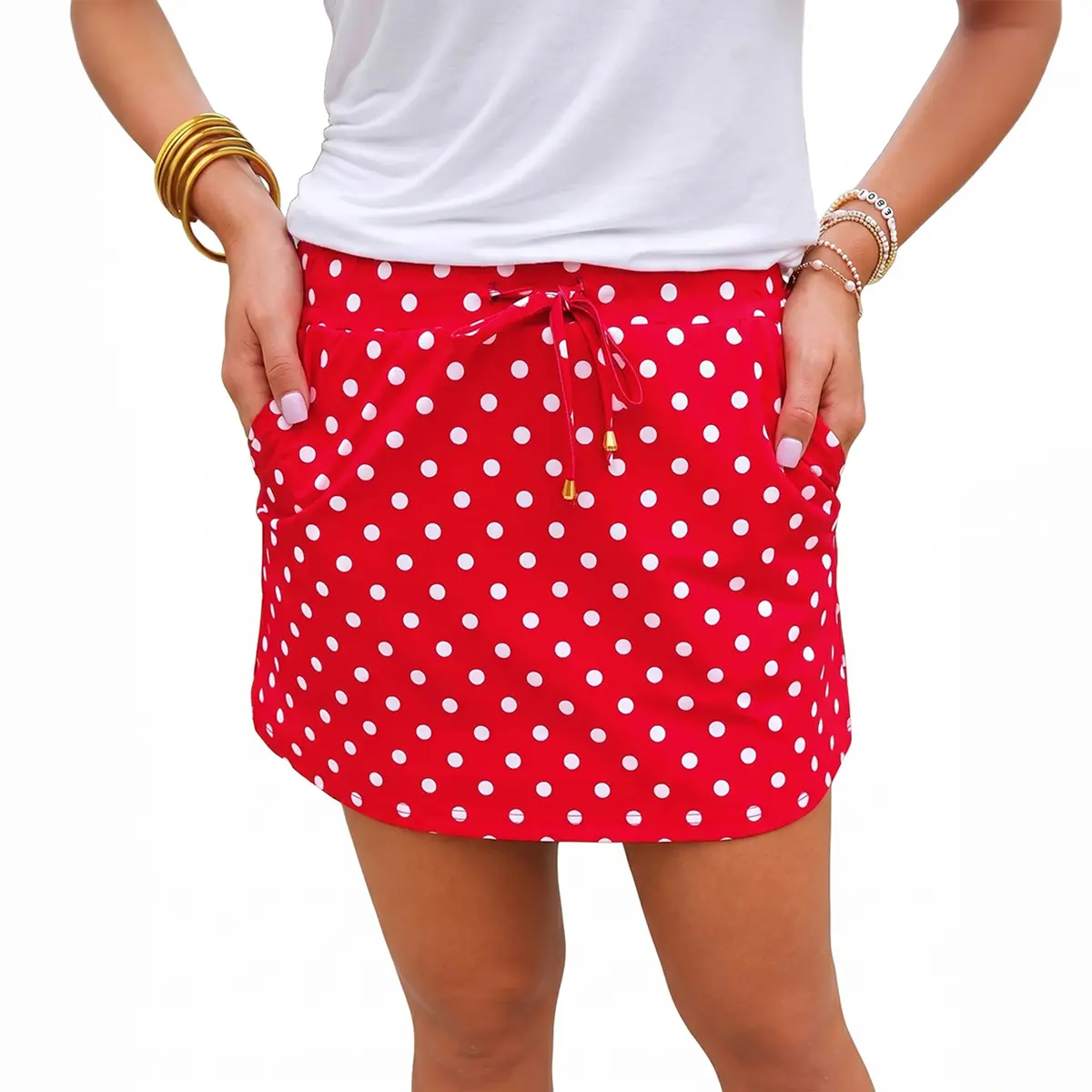 Mntaor Women's Polka Dot Skort - Womenswear with Elastic Drawstring Waist, Side Pockets | Ideal for Daily Errands, Dates