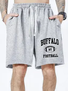 Men's Regular Fit Letter & Football Print Drawstring Waist Sweatshorts, Casual Comfy Breathable Shorts for Daily Wear, Men's Bottoms for All Seasons