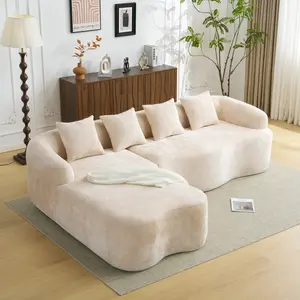 105" Cloud Curved Sofa Couch with Chaise, Modular Sectional Sofa Boneless Sofa with Pillows, L Shaped Couches for Living Room Bedroom, Compressed, Deep Seat, No Assembly, Chenille