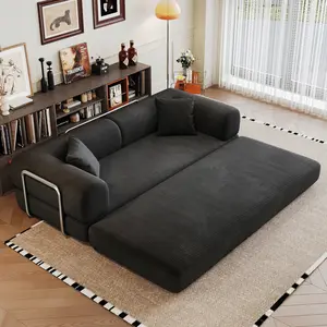 78.8" Corduroy Compression Sofa Convertible Floor Sofa Bed with Pillow Back Support Armrest Comfy Futon Couch Sleeper Bed Loveseats Boneless Modular Sectional Sofa for Living Room Bedroom Black