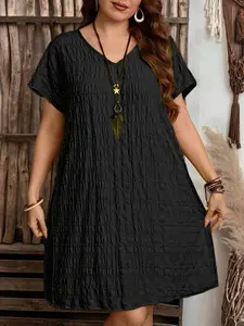 Women's Casual V-Neck Short Sleeve Dress, Summer Fashion Plain Color Basic Maxi Dresses, Comfortable Loose Fit Women's Clothing