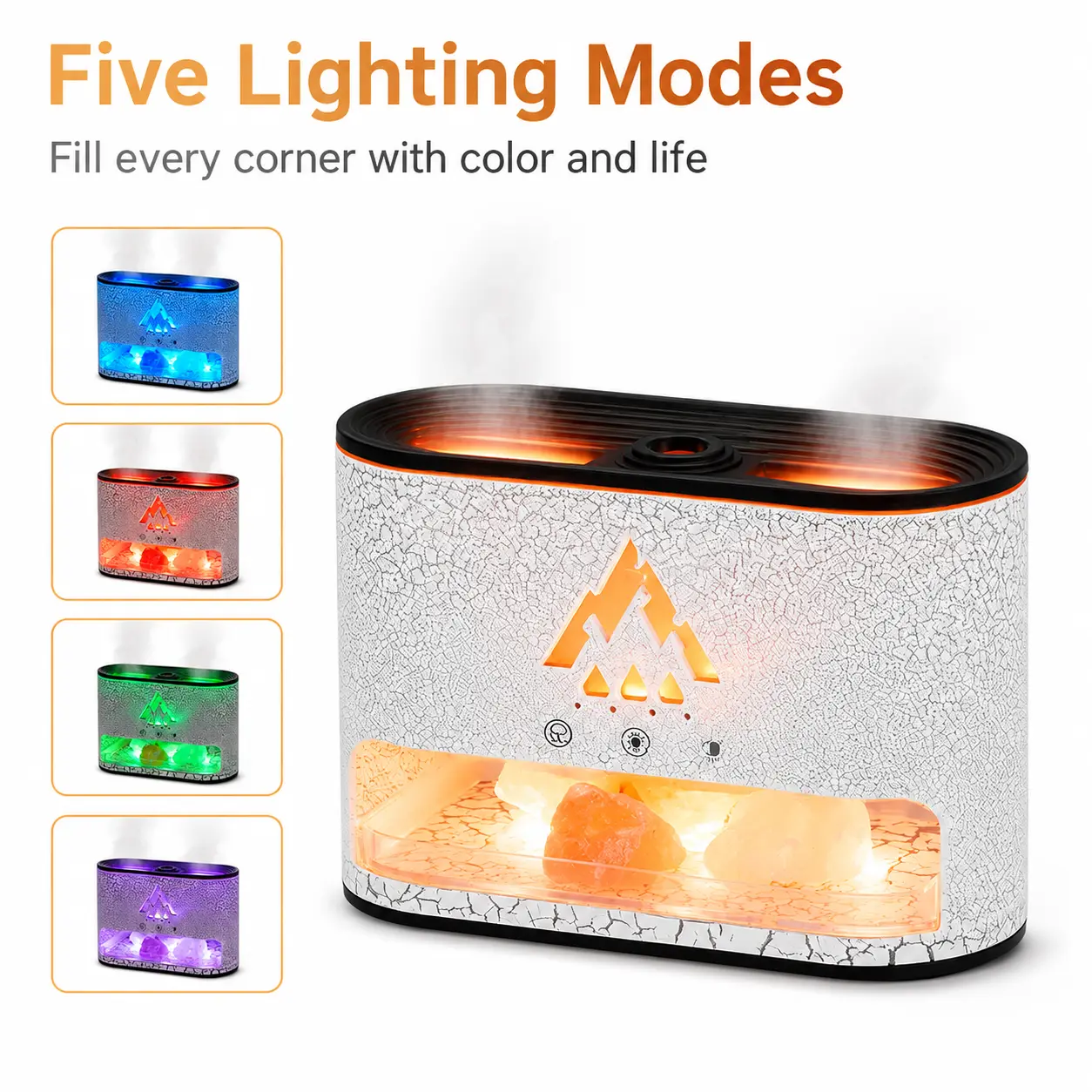 Qawtor Portable Flame-Effect Air Aroma Diffuser, 3-in-1 Cool Mist Humidifier, Essential Oil Diffuser with Himalayan Salt Lamp, Jellyfish Mist, Flame Effect, Color Changing LED Ambient Light for Bedroom, Living Room