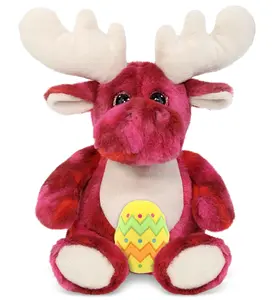 DOLLIBU Super Soft Pink Tie-Dye Polyester Moose Stuffed Toy - 9 in, Moose Shape, Yellow Easter Egg Accent, Spring-Theme Personalized Kids' Gift