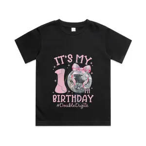 It's My 10th Birthday Girl Double Digits Bow Disco Ball Cotton T-shirt, Graphic Print Round Neck Short Sleeve Casual Tee for Boys Girls
