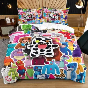 FUGGLER Duvet Cover Set,"Cute Tooth Monster" Series Print,Comfortable and Fashionable Bedding,with Zipper Closure,Perfect Gift for Children,Teenagers,and Adults,Including 1 Bed Duvet Cover and 1 or 2 Pillowcases Without a Core and Pillow